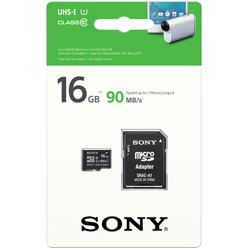 کارت حافظه microSDHC سونی مدل SR-16UY3A/T کلاس 10 استاندارد UHS-I U1 سرعت 90MBps ظرفیت 16 گیگابایت همراه با آداپتور SD
