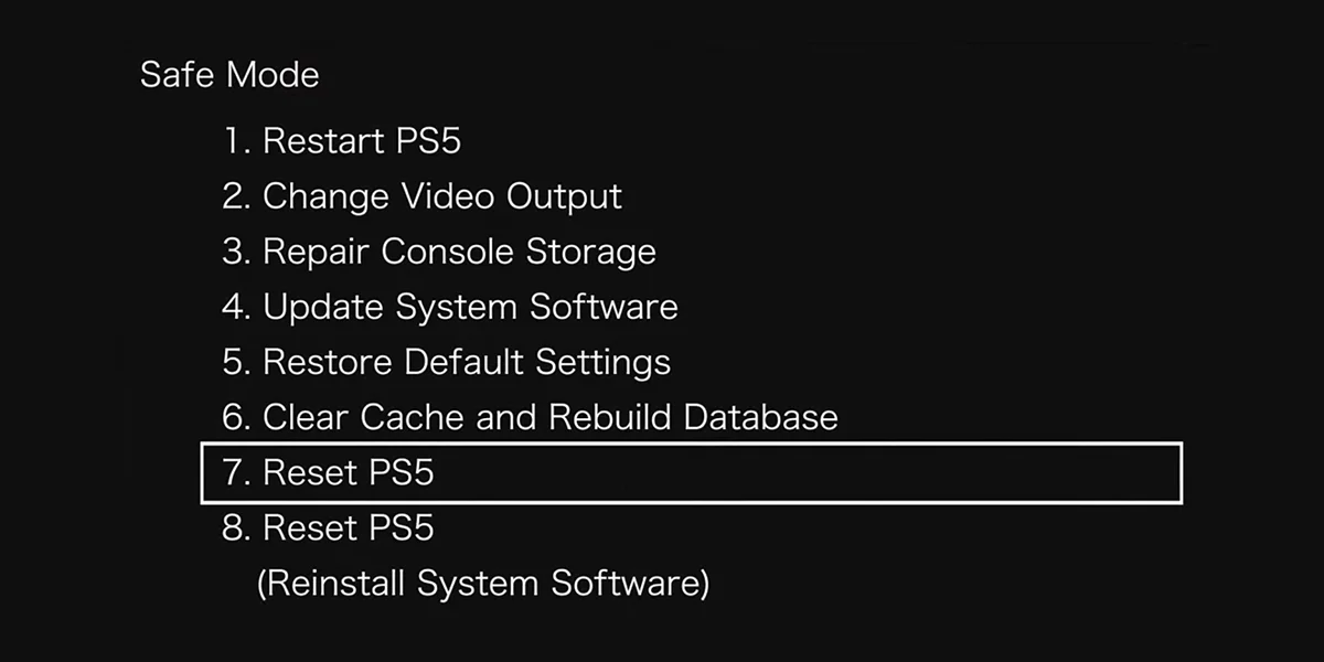 تنظیمات حالت Safe Mode در پلی استیشن ۵