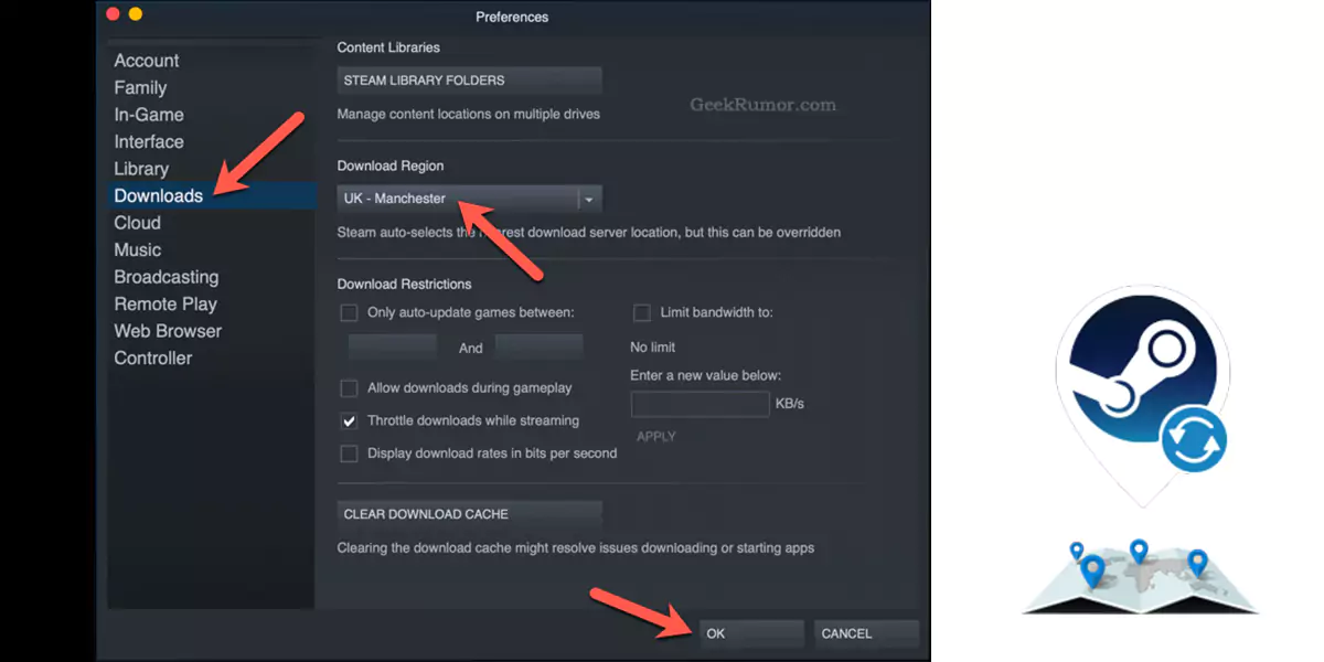 روش رسمی تغییر ریجن در استیم